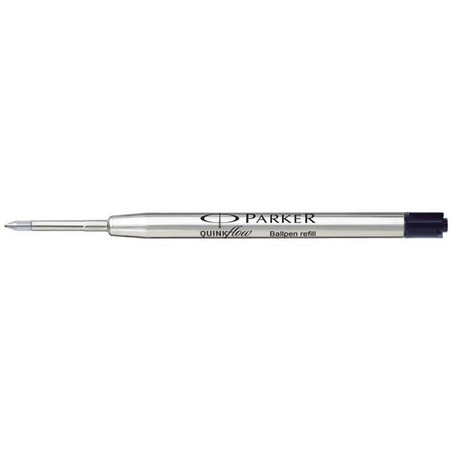 Repuesto negro Parker con punta cónica media para bolígrafo, cartucho metálico con tinta QuinkFlow.

