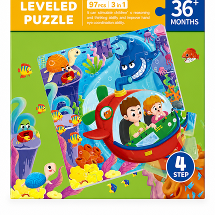 Rompecabezas Imantado CubicFun Leveled Puzzle 3 en 1 - Mundo Marino