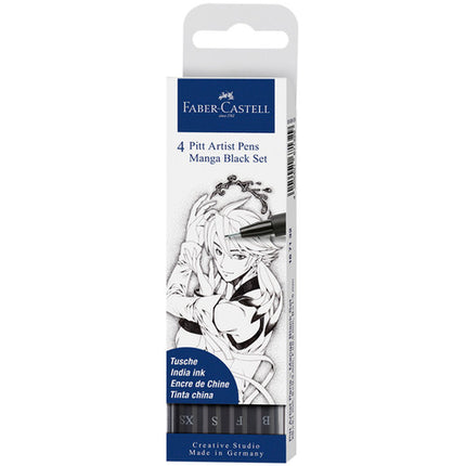 Marcadores Pitt Pen Manga x4 Negros Faber Castell