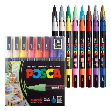 Set x16 Marcadores Posca Punta Fina - Colores Surtidos