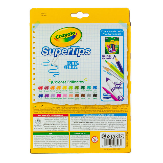 Marcadores Super Tips Crayola Lavables x20 – Más Colores