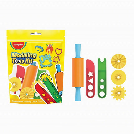 Juego de 11 herramientas KeyRoad para modelar plastilina: incluye rodillo y 10 moldes de corte con diseños variados, ideal para manualidades infantiles.