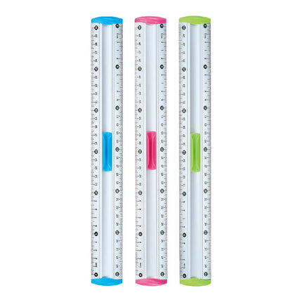 Regla Keyroad KR971313 de aluminio 30 cm con protectores de goma en extremos y clip lateral para sujetar bolígrafo, sobre fondo blanco.