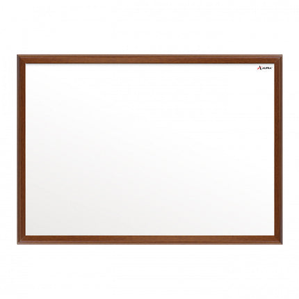 Tablero acrílico blanco Cóndor 80×120 cm con marco de madera caoba, superficie borrable y sistema de montaje discreto.