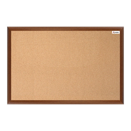 Tablero de corcho 80×120 cm con marco de madera color cognac, tamaño grande, ideal para oficina o salón de clase.