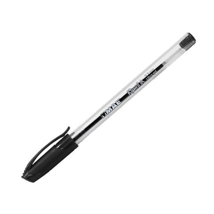 Bolígrafo triangular negro Mae punta fina 0.7 mm con cuerpo transparente opaco, ergonomía triangular y tinta líquida, sobre fondo blanco.