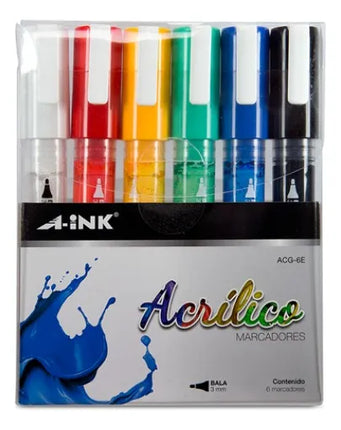 Marcador Acrílico Punta Bala 3.0 mm x6 | A-Ink