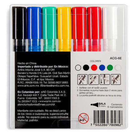 Marcador Acrílico Punta Bala 3.0 mm x6 | A-Ink
