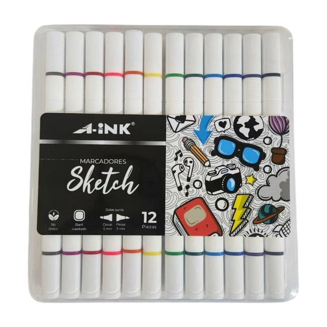 Marcador Sketch Doble Punta x12 | A-Ink