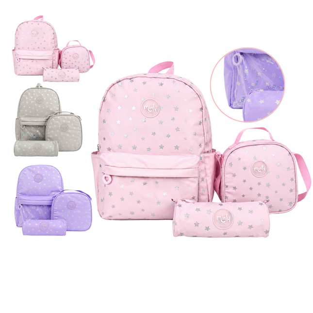 Set De Bolso Lonchera Y Cartuchera Minty Pastel Morado
