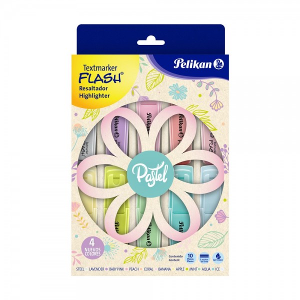 Resaltador Flash Petalos Tonos Pastel x10 Pelikan