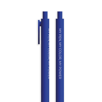 Detalle Lapicero Toy Magic Pen Deep Blue en azul oscuro con frase inspiradora y tinta azul profunda para escritura diaria.