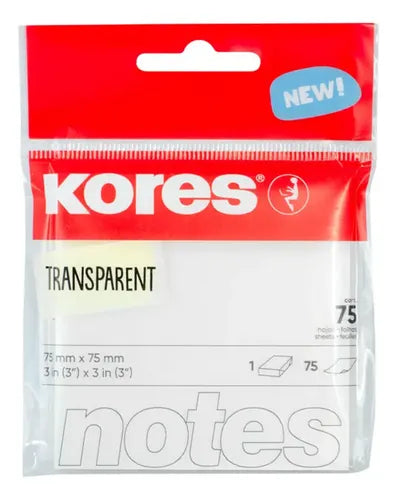 Notas Adhesivas Transparentes Kores 75x75 mm