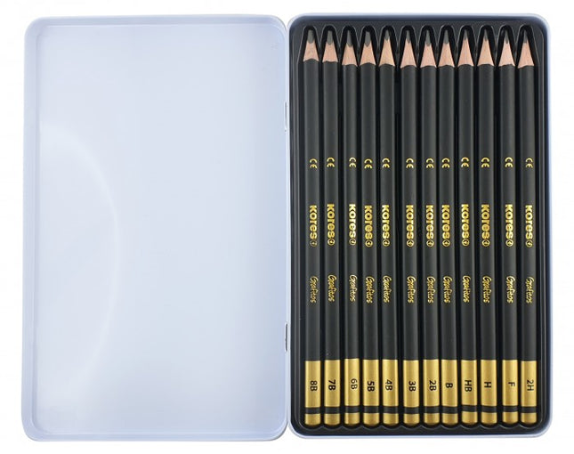 Set x12 Lápices de Grafito Kores - Caja Metálica